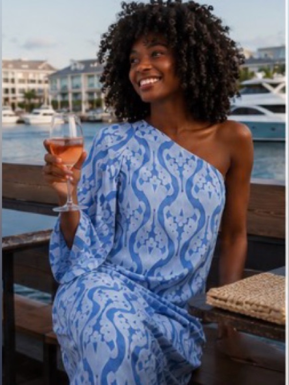 Hyacinth House One Shoulder Blue Resort Midi Dress | Coastal Chic | NWT - Picture 8 of 14